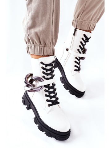 S.Barski Women's Biker Boots White Jensen 2