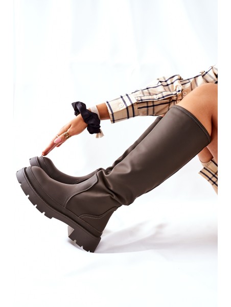 Moteriški aukšti juodi chaki spalvos batai Whats Going On