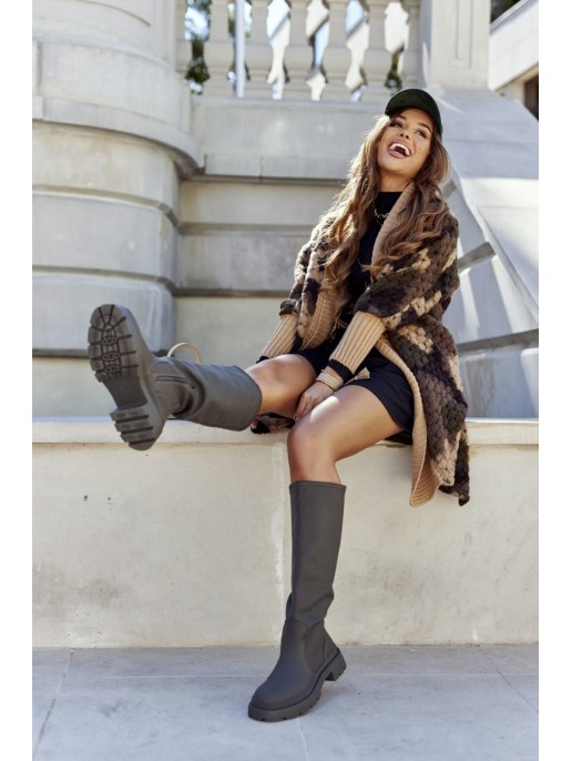 Moteriški aukšti juodi chaki spalvos batai Whats Going On Moteriški aukšti juodi chaki spalvos batai Whats Going On