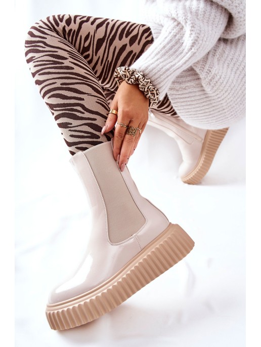 High-top Platform Boots Beige Sereia