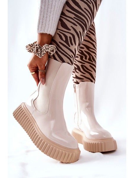 High-top Platform Boots Beige Sereia