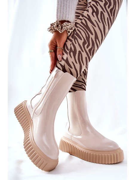 High-top Platform Boots Beige Sereia