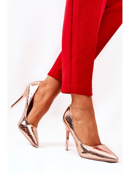 Snake Pattern Stilettos Pink Gold Tissoria