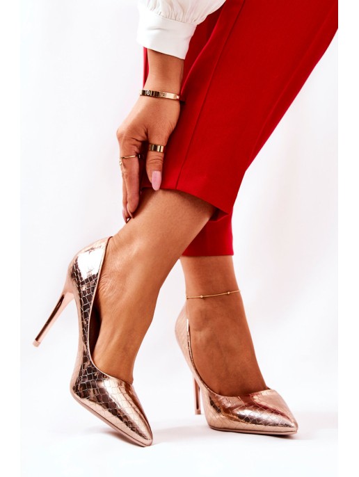 Snake Pattern Stilettos Pink Gold Tissoria