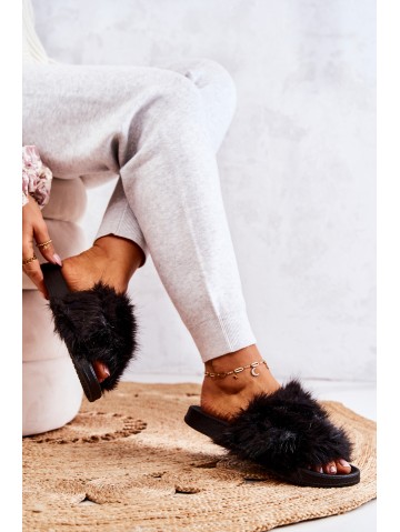 Slippers With Fur Rubber Black Pollie 2