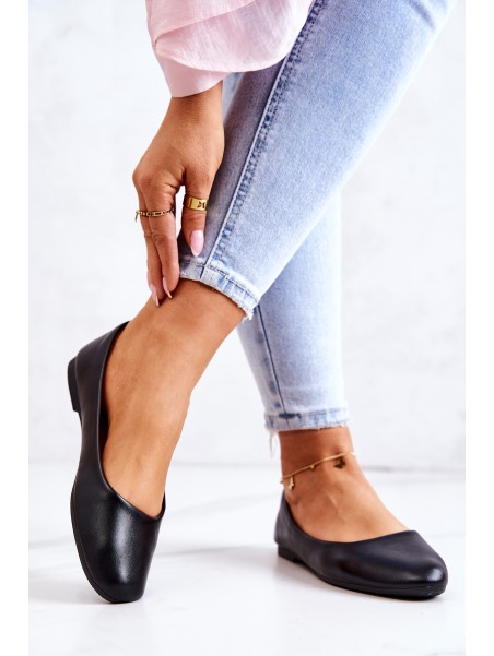 Leather Ballerina Classic Black Stacee