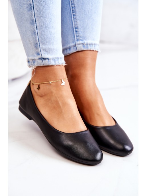 Leather Ballerina Classic Black Stacee Leather Ballerina Classic Black Stacee