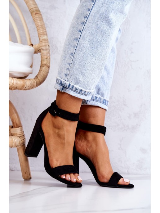 Suede High Heels Sandals Black Jacqueline