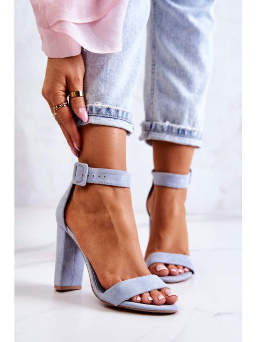 Suede High Heels Sandals Blue Jacqueline