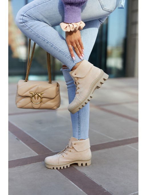 Suede Trapper Boots Tiered Light beige Dalles