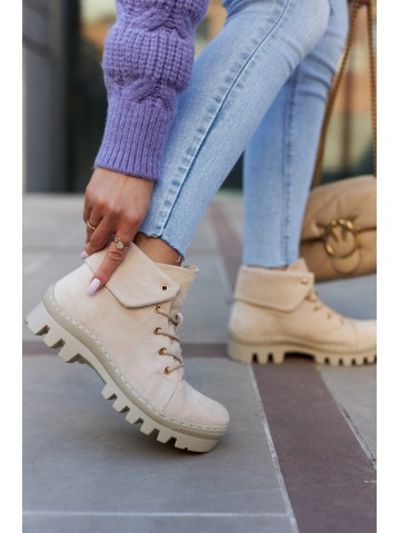 Suede Trapper Boots Tiered Light beige Dalles 2
