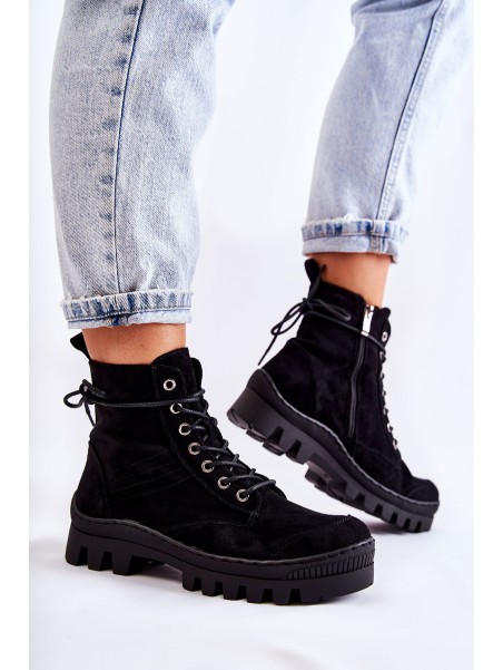 Suede Trappers With Stitching Black Layden