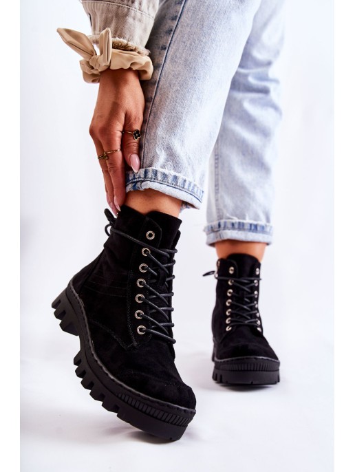 Suede Trappers With Stitching Black Layden Suede Trappers With Stitching Black Layden