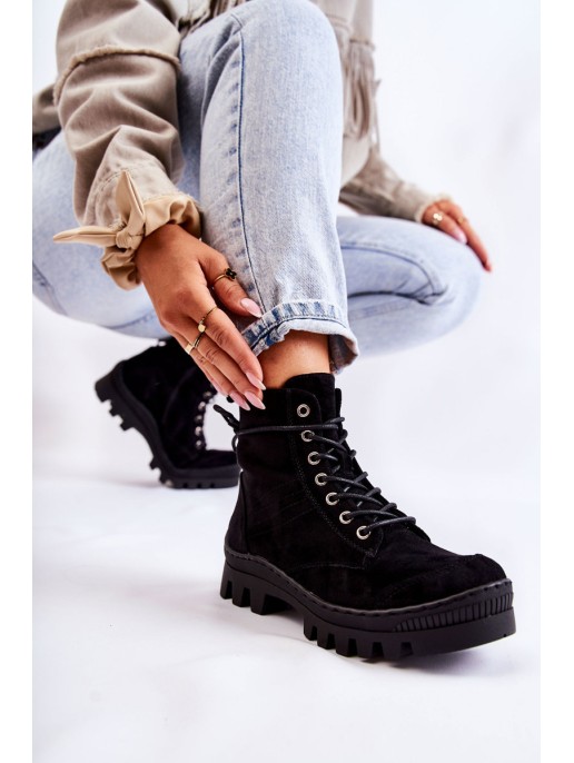 Suede Trappers With Stitching Black Layden Suede Trappers With Stitching Black Layden
