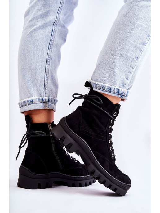 Suede Trappers With Stitching Black Layden Suede Trappers With Stitching Black Layden