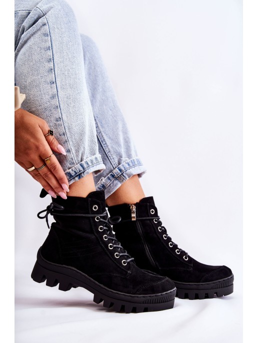 Suede Trappers With Stitching Black Layden Suede Trappers With Stitching Black Layden