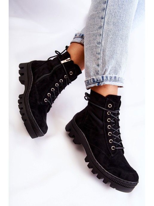 Suede Trappers With Stitching Black Layden Suede Trappers With Stitching Black Layden