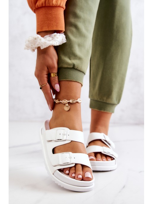 Rubber Slippers With Buckle White Corina Rubber Slippers With Buckle White Corina