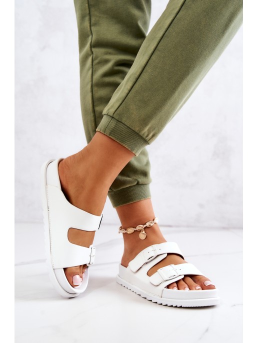 Rubber Slippers With Buckle White Corina Rubber Slippers With Buckle White Corina