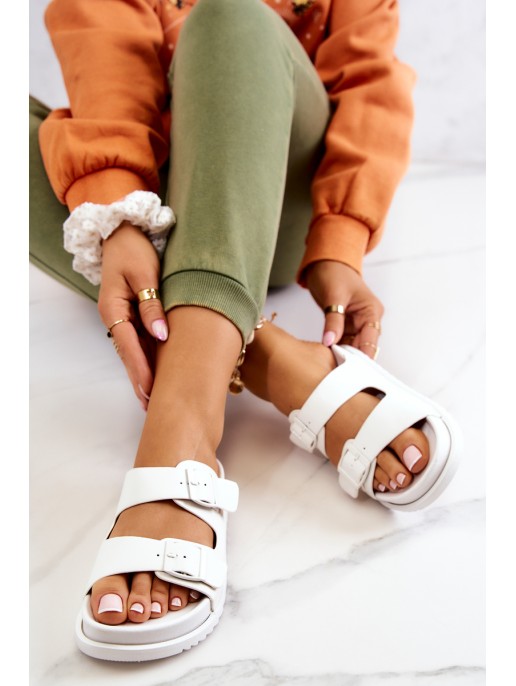Rubber Slippers With Buckle White Corina Rubber Slippers With Buckle White Corina