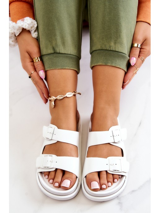 Rubber Slippers With Buckle White Corina Rubber Slippers With Buckle White Corina