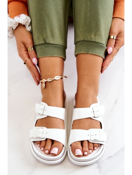 Rubber Slippers With Buckle White Corina