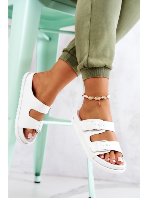 Rubber Slippers With Buckle White Corina Rubber Slippers With Buckle White Corina