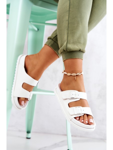 Rubber Slippers With Buckle White Corina