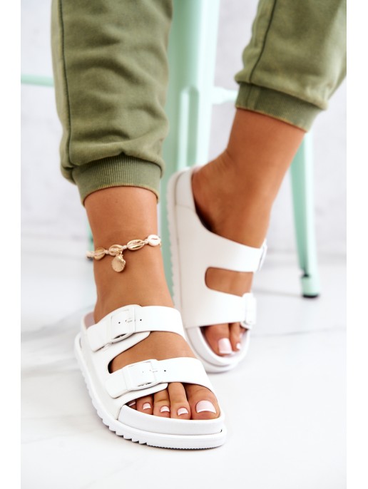 Rubber Slippers With Buckle White Corina Rubber Slippers With Buckle White Corina