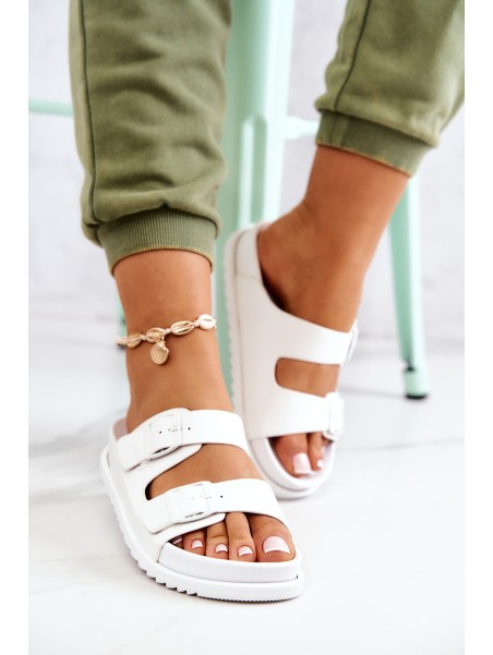 Rubber Slippers With Buckle White Corina