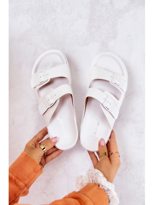 Rubber Slippers With Buckle White Corina Rubber Slippers With Buckle White Corina