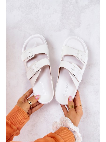 Rubber Slippers With Buckle White Corina