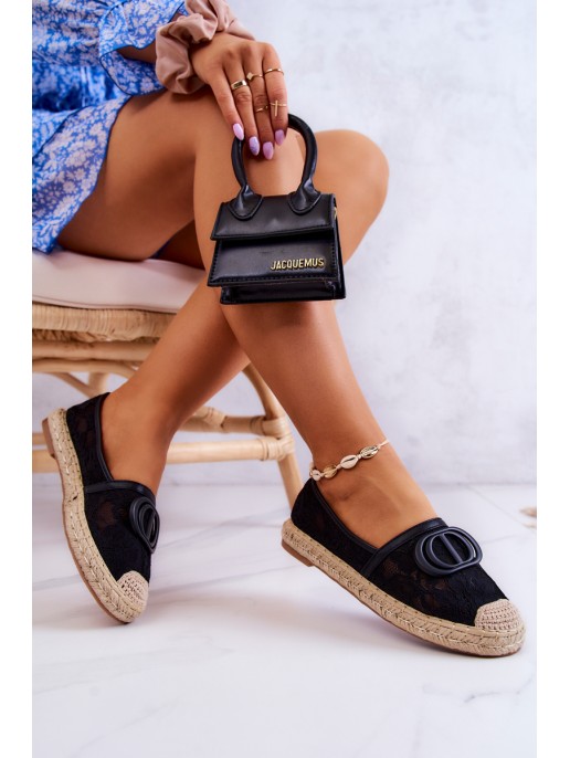 Moteriškos nėriniuotos espadrilės su puošmena Black Summer Dream