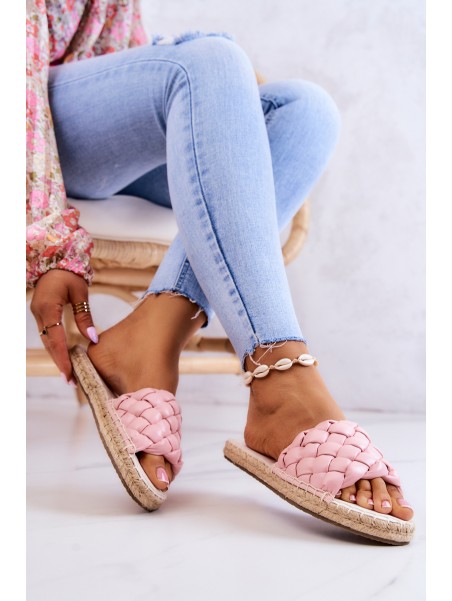 Leather Braided Slippers Big Star JJ274921 Pink