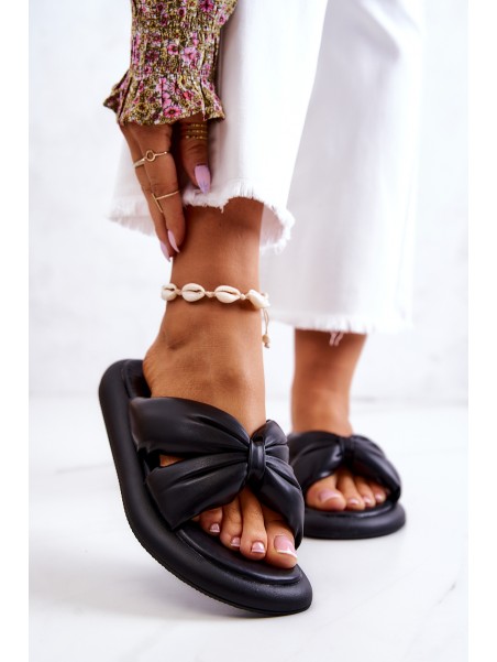 Women's Fashionable Leather Slippers Black Savirra