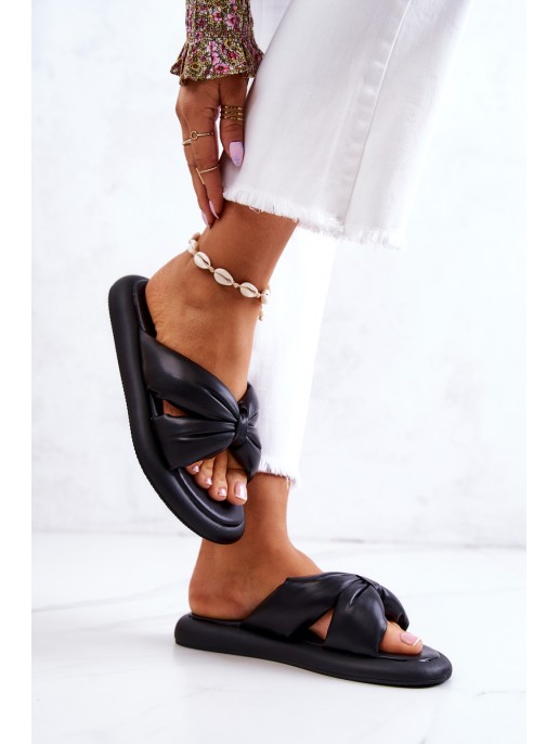 Women's Fashionable Leather Slippers Black Savirra