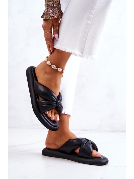 Women's Fashionable Leather Slippers Black Savirra