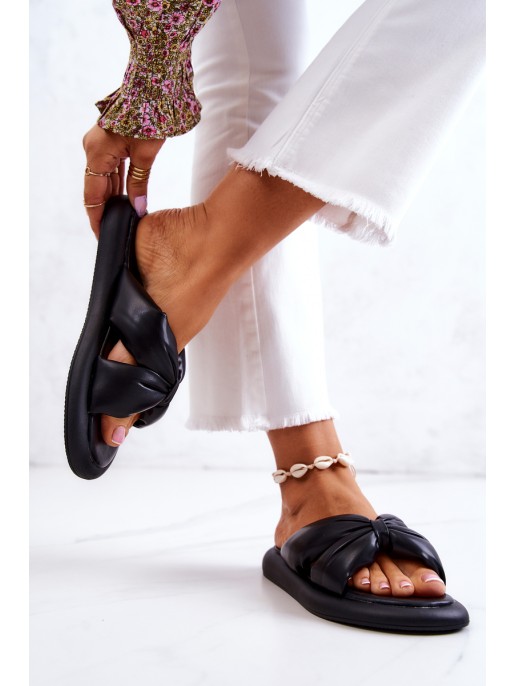 Women's Fashionable Leather Slippers Black Savirra