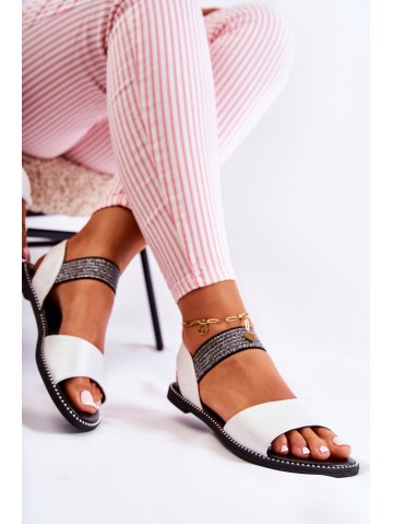 Classic Leather Sandals With Studs Silver Shelly 2