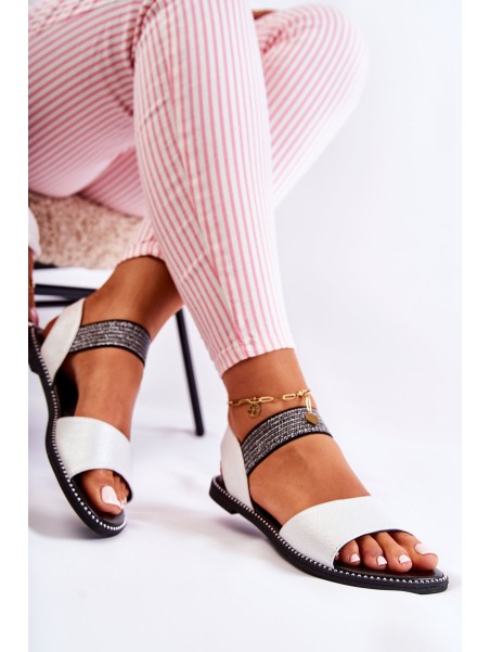 Classic Leather Sandals With Studs Silver Shelly