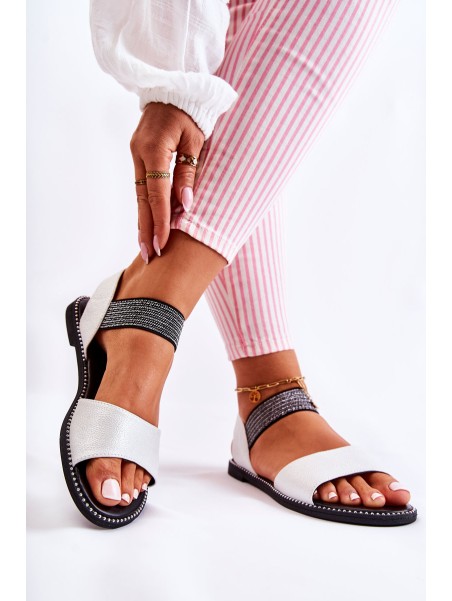Classic Leather Sandals With Studs Silver Shelly