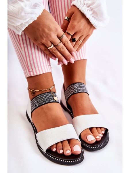Classic Leather Sandals With Studs Silver Shelly