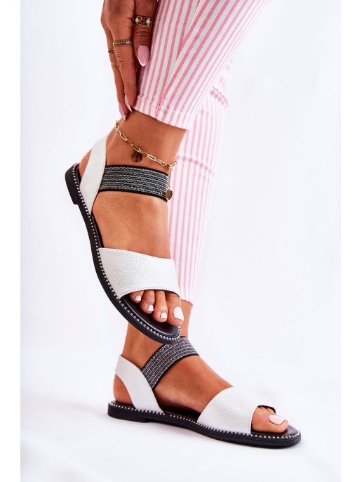 Classic Leather Sandals With Studs Silver Shelly