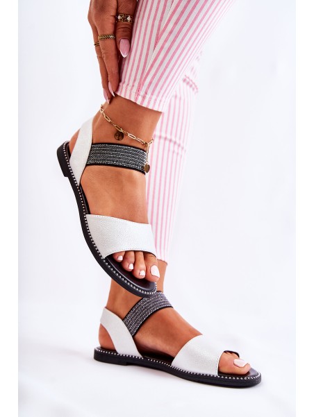 Classic Leather Sandals With Studs Silver Shelly