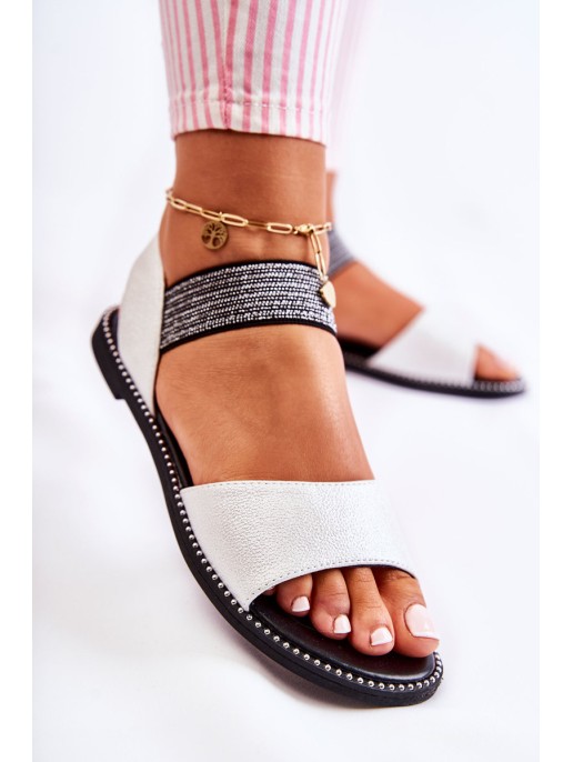 Classic Leather Sandals With Studs Silver Shelly