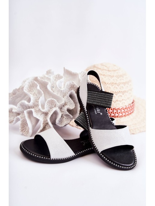 Classic Leather Sandals With Studs Silver Shelly