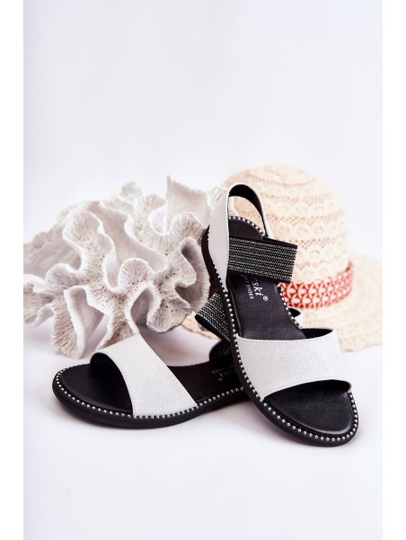 Classic Leather Sandals With Studs Silver Shelly