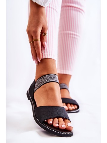 Classic Leather Sandals With Studs Black Shelly 2