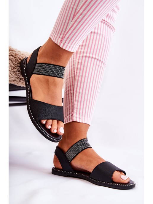 Classic Leather Sandals With Studs Black Shelly