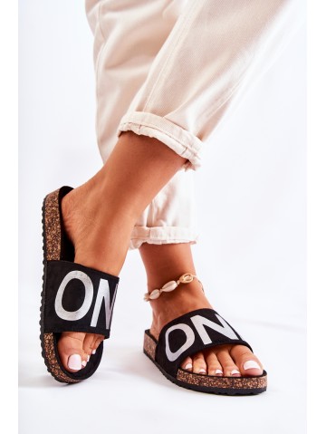 Classic Slip-On Slippers With Inscription Black and Silver Bahari 2